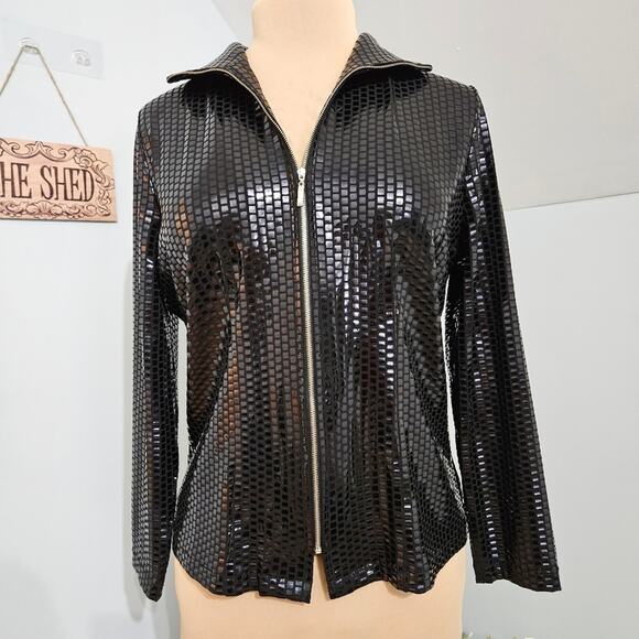 Exclusively Misook Black Patent Leather Full Zip Jacket XS - Picture 1 of 12